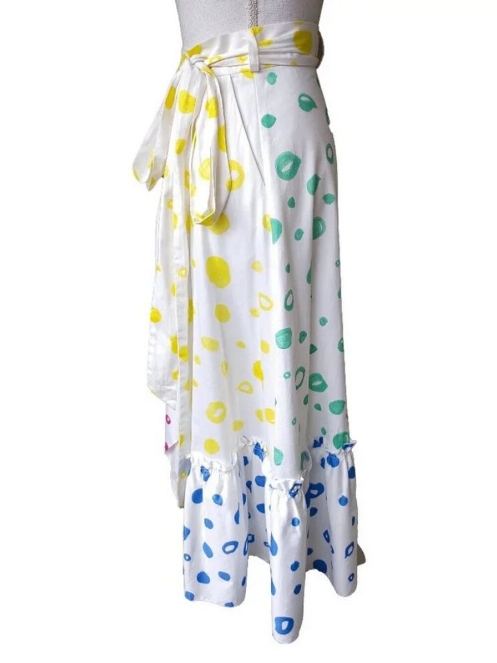 Mira Mirkati Skirt Ruffle Wrap 100% Cotton Polka Dot Midi - Picture 4 of 16